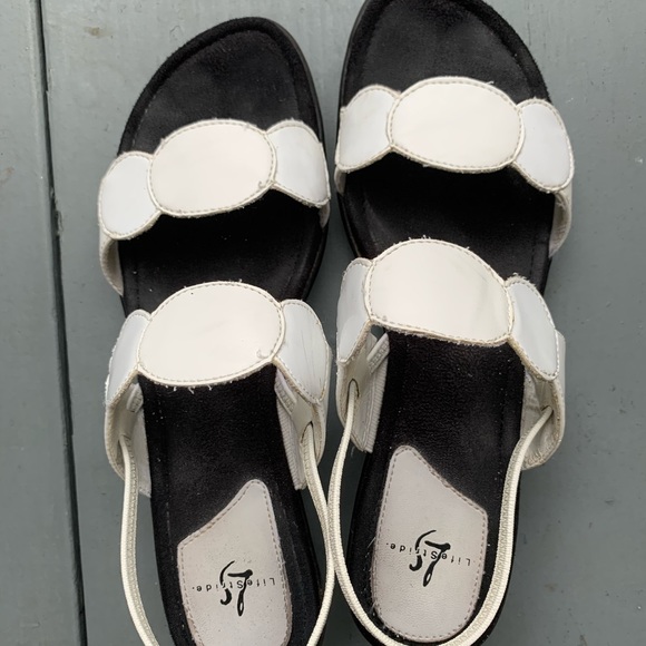 Life Stride white strappy sandal with 2” heel